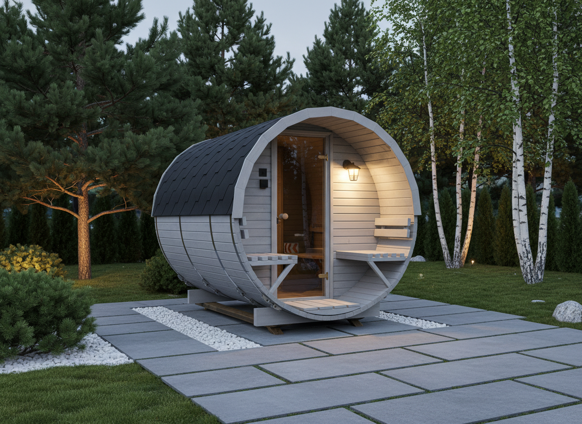 sauna ogrodowa z przedsionkiem